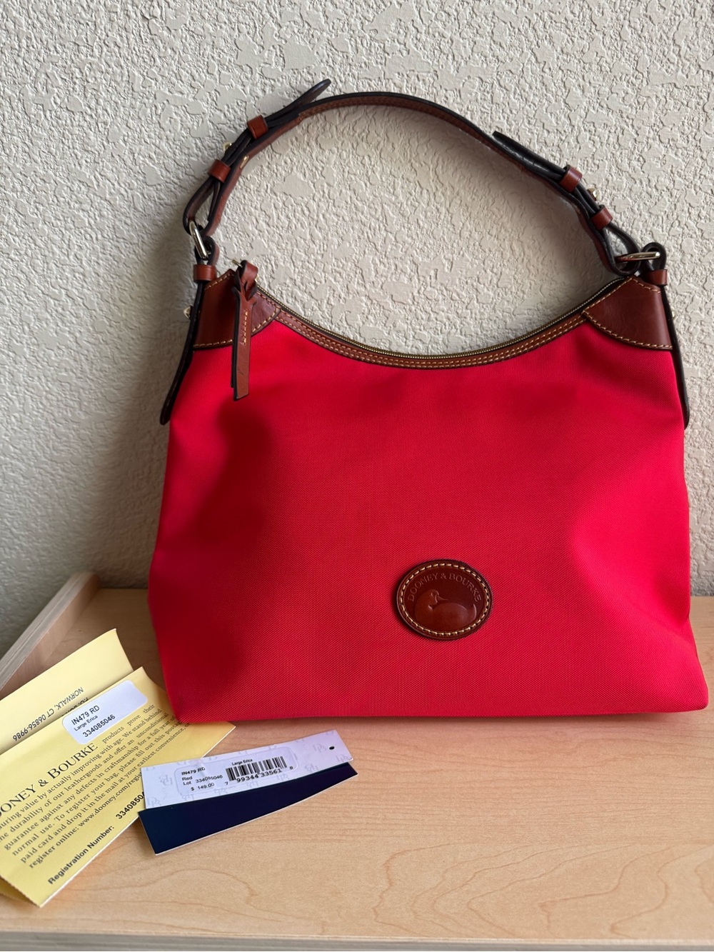 Dooney & Bourke Red Shoulder Hobo with Brown Trim
